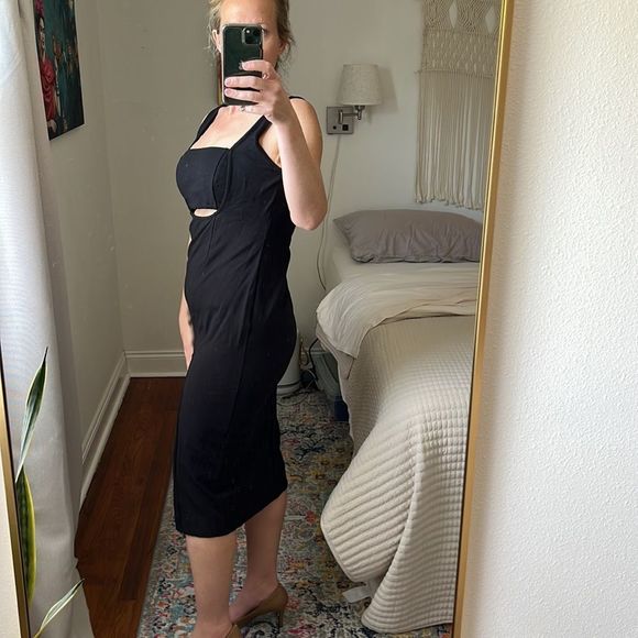 Open Edit Cut Out Sleeveless Midi Dress Black Size Large - Picture 2 of 8